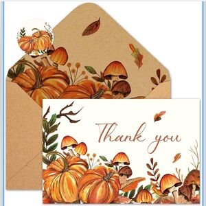 Autumn Harvest Thank You Card Set, 24 cards w/ Matching Envelopes and Seals 🍁🍄‍🟫